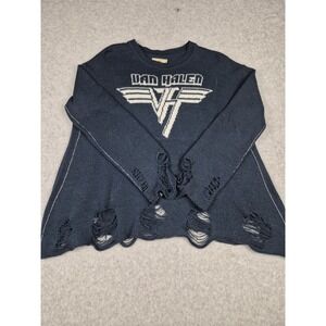 Trunk LTD Van Halen Sweater Distressed Tears Blue Oversized Small Size S